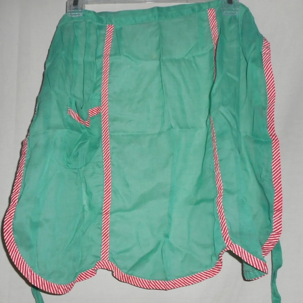 Vintage Sheer Green Red/White Christmas Half Apron